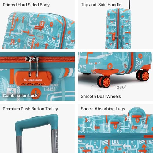 Image of uppercase Jfk Inline Trolley Bag Set Of 3 (Small,Medium,Large)|Hardshellsided Polycarbonate Printed Cabin&Check-In Luggage|Combination Lock|8 Wheel Inline Trolley Bag||(Teal Blue),H-75.5 cms