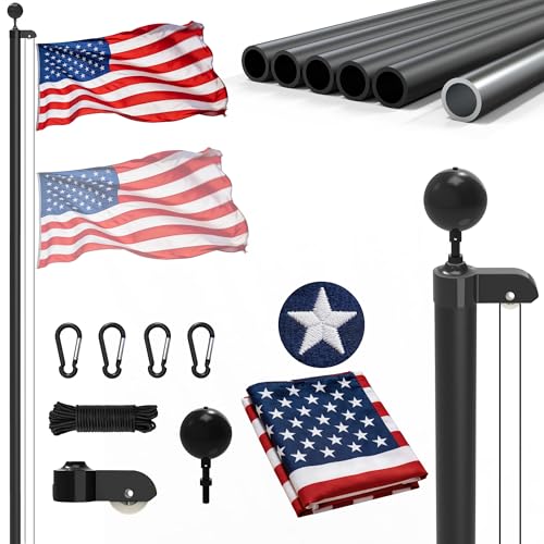 TONYINGO 20FT Flag Pole for Outside House Aluminum Flag Pole Kit with 3x5 Embroidered American Flag Black Ball Topper Tangle Free Flagpoles for Yard Garden Residential & Commercial Use