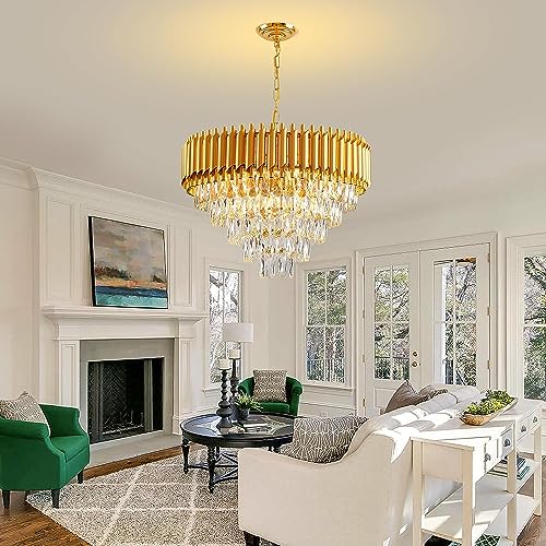 Image of TRIXY Chandeliers Lights for Ceiling Pure Gold Round Crystal Pendant Light Lamp | 5 Tier, K9 Crystal 600mm Fancy Jhoomar Lamp Fixture for Bedroom, Living Room, Dining, Interior Lighting