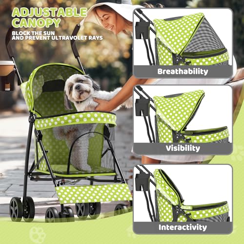 Image of Magshion Compact Fold Pet Travel Stroller for Small Dogs Cats, Lawn Green
