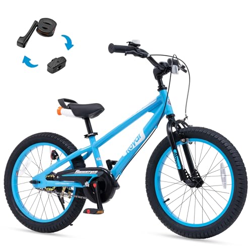 RoyalBaby EZ Kids Bike, 18 Inch Balance Pedal Convertable Bicycle, Easy Learn Balancing to Biking Boys Girls Ages 4-7 Years Beginners, 18' Wheel Blue