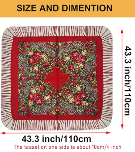 Russian Shawl Russian Style Muffler Warm Scarf with Tassel 43.3"X43.3" Women's Traditional Scarf4