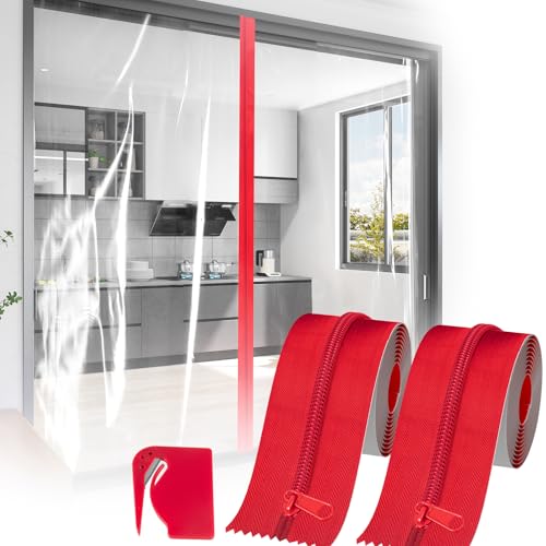 Heavy Duty Zipper Door for Dust Barriers 2 Rolls Self-Adhesive Dust Zipper for Plastic Sheeting 7ft x 3in Tarp Zipper Door for Greenhouses Construction Carpentry Renovation Wall Building