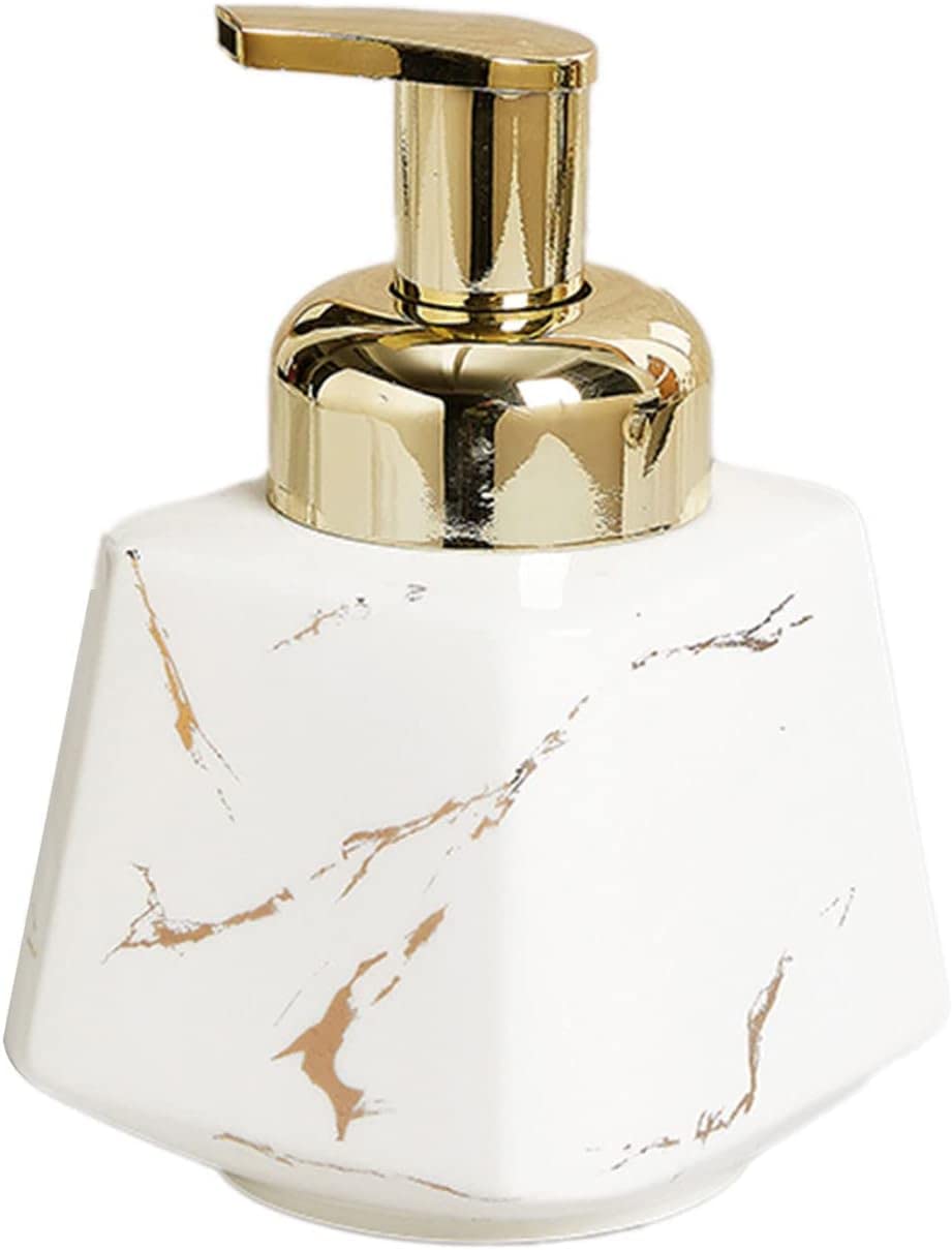 Dozownik mydła do rąk, Marmurowy ceramiczny dozownik mydła w pianie ze złotą pompką, ręczny pianki do łazienki i kuchni, wielokrotny, 1 szt(White,400ml/short)