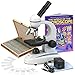 AmScope M149C-PS100-WM Compound Monocular Microscope, WF10x and WF25x Eyepieces, 40x-1000x Magnification, LED Illumination, Brightfield, Single-Lens Condenser, Plain Stage, 110V or Battery-Powered, Heavy-Duty Metal Frame, Includes Set of 100 Prepared Slides and Book