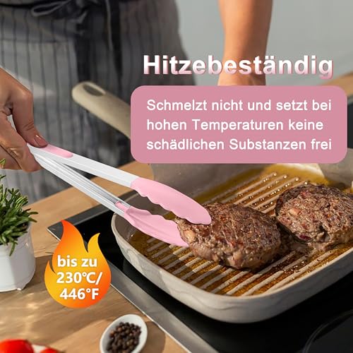 Homikit Küchenzange, Edelstahl Kochzange Grillzange 2er Set - Rosa – Ansicht 4