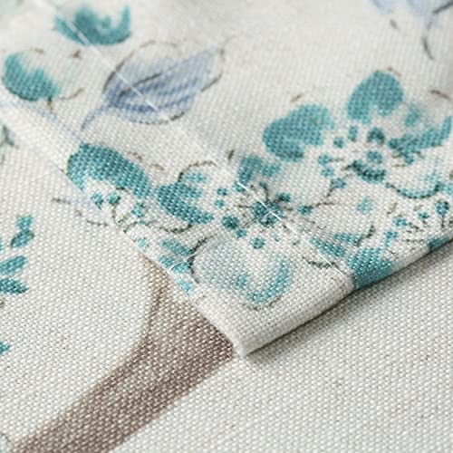 Leeva Vintage Floral Printed Linen Blended Tiers For Kitchen Windows Prevent Glare Mini Square Blue Dining Room Drapes Rod Pocket Half Curtain Panels Set, 30 X 30 Inch #TOP6