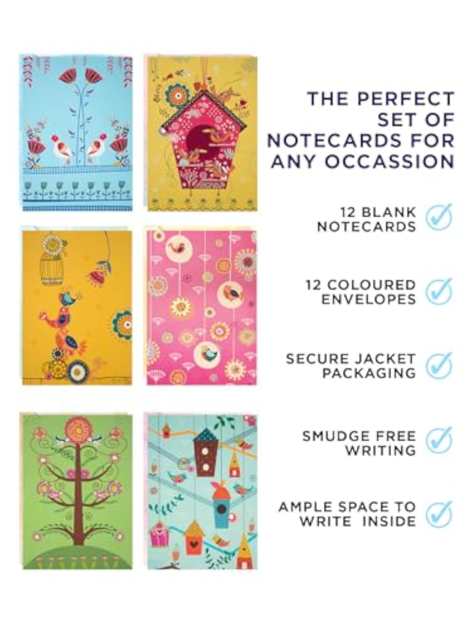 Set of 12 Thank You Notecards with Envelopes