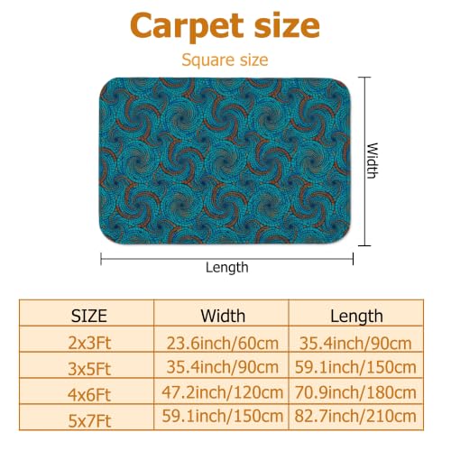 Alfombra turquesa de remolino 3x5 de pelo bajo rectangular para entrada y cocina 3