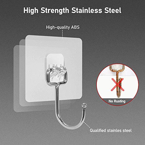 Image of JIALTO 10 PCS Large Adhesive Hooks 22Ib(Max), Waterproof and Rustproof Wall Hooks for Hanging Heavy Duty, Stainless Steel Towel and Coats Hooks to use Inside Kitchen, Bathroom, Home and Office