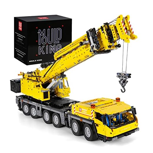 Mould King 17013H Technic lastbil kran byggsats, teknik tung lastkran fjärrstyrd kranbil modell med 5 motorer och fjärrkontroll byggsats för födelsedag och jul
