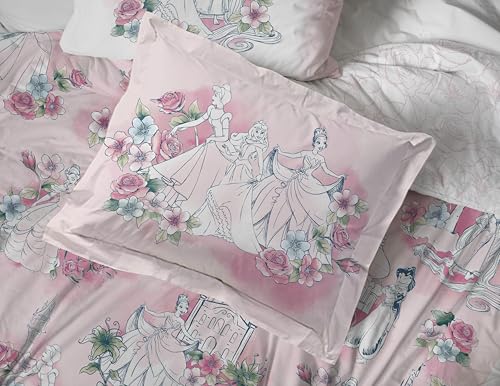 Image of Disney Princess Full Size Comforter Set 7 Piece Floral Bedding, Pink