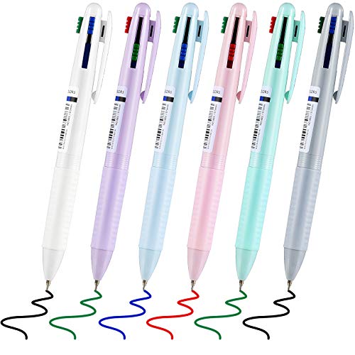 6 Pieces Multicolor Ballpoint Pen, 4-Color Ballpoint Pen Gel Ink Pens Retractable Ballpoint Pens for School Office Supplies Planner Journaling, Assorted Ink 0.5 mm
