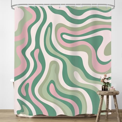 LIGHTINHOME Duschvorhang, abstrakt, rosa, grün, 152x 183 cm, Boho,...