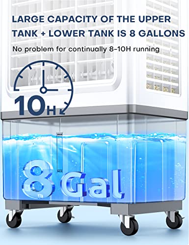 Balko Evaporative Air Cooler, 2100Cfm Windowless Air Conditioner Outdoor, 8 Gal Water Tank Swamp Cooler Cooling Up To 700 Sq.ft, Remote, 2 Modes&3 Speeds, 7H Timer, 60°Oscillation For Garage Indoor #TOP1