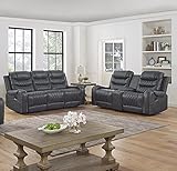 Roundhill Furniture Klens Faux Leather Reclining Sofa and Loveseat with Nailhead Trim, Gray