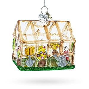 Greenhouse and gardner tools blown glass christmas ornament  urban country home decor