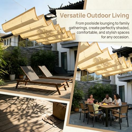 Voile d'ombrage rétractable ondulée en polyester pour pergola de jardin