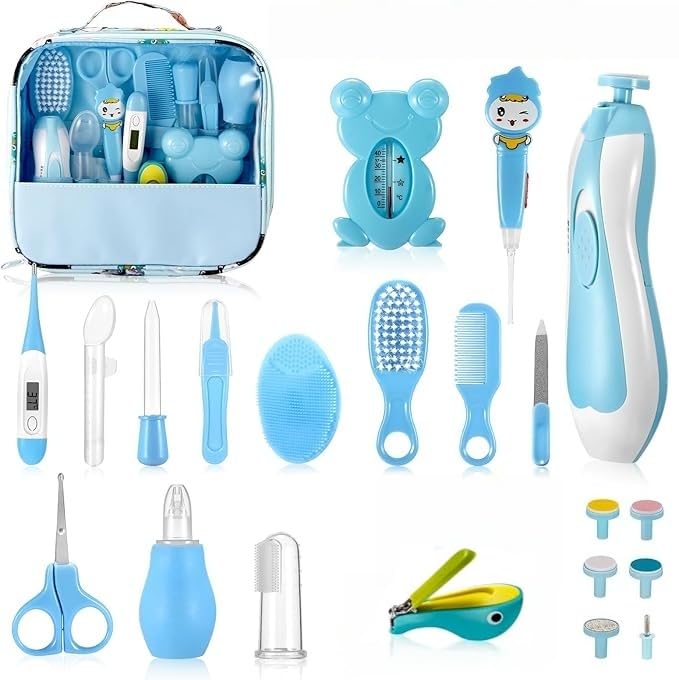 FARSEE Set de cuidado para bebé de 20 piezas, set para el cuidado del cabello y las uñas para el cuidado diario（Azul）