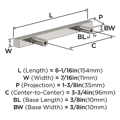 Image of Amerock 10 Pack 3-3 /4 inch Bar Pulls Square Satin Nickel Drawer Pull | 3-3 /4 inch (96mm) Center-to-Center Mounting Distance and 6-1 /16 inches Overall Length, Durable Zinc Cabinet Hardware