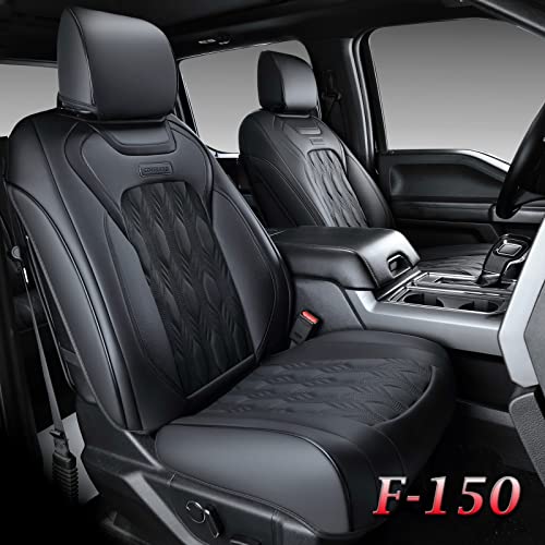 Car Seat Covers for Ford F-150, Waterproof Leather Car Seat Covers Front and Rear, Protective Seat Cushions Truck Pickup Interior Accessories, Compatible with 2015-2023 F150 F250 F350 Crew Cab, Black