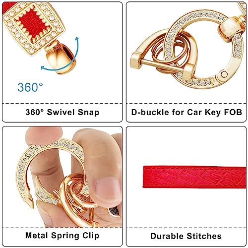 Image of OHKYOOT Leather Wristlet Keychain,Wrist Keychain Car Key Chain with 5 Key Ring and Anti-Lost D Ring