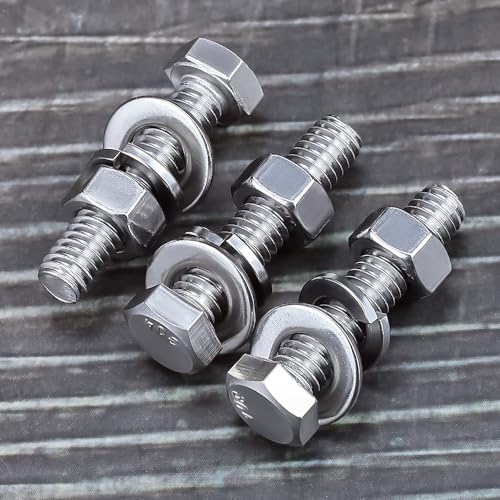 Image of (10 Sets) 1 /4-20 x 1-1 /4 inch Hex Bolt and Nut Kit, 304 Stainless Steel (18-8), Fully Threaded, Flat & Lock Washers Included