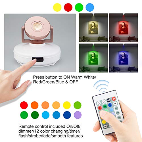 Bigmonat Wireless Led Spotlight Battery Powered, Dimmable Accent Lighting For Picture Artwork, Rechargeable Color Changing Up Light For Painting Tree Plant Dartboard With Remote And Timer #TOP1