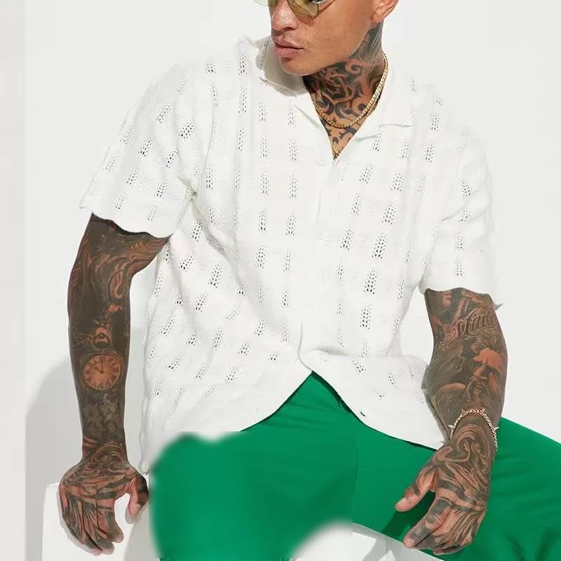 Men Casual Spring Summer Solid Cardigan Short Knitting Oversized Tops Clothes2