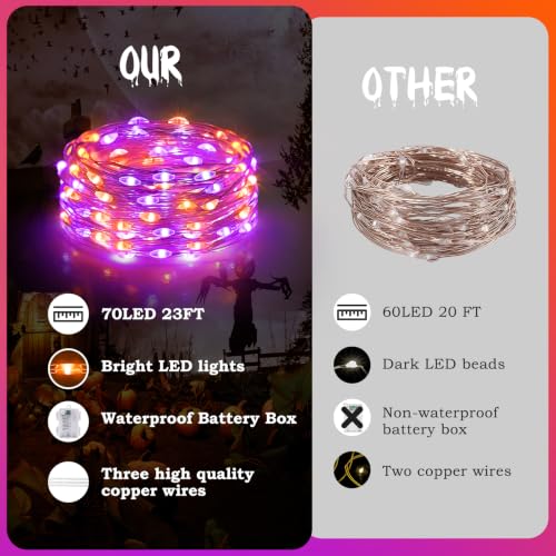 Heceltt 2 Pack Halloween Fairy Lights Indoor,Total 46ft 140LED Purple and Orange Fairy Lights Battery Operated with 8 Modes for Bedroom Stairs Decorations. - image 3