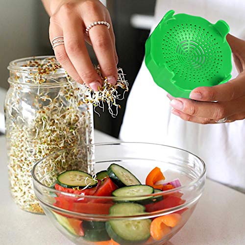 Sprouting Jars Kit Set,Wide Mouth Mason Jar with Plastic Sprouting Lids and Water Trays ,Set of 2,Seed Sprouting Kit for Growing Bean Sprouts,2 Color - Thumbnail 3