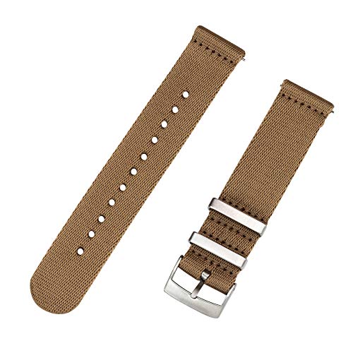 Clockwork Synergy - Seat Belt 2.0 NATO Watch Bands - Brushed Steel Buckle - Khaki, 20mm - Comfortable Watch Straps