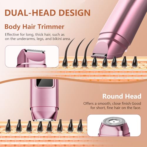Image of Dual Head Electric Bikini Trimmer for Women: IPX7 Waterproof Lady Shaver with LED Display - Rechargeable Pubic & Body Hair Razor - Rococo Pink