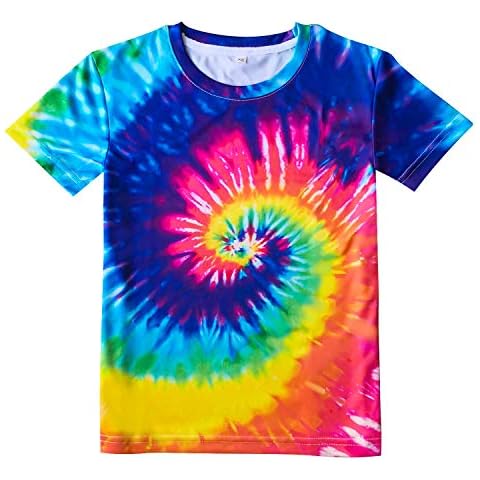 Losturban Big Boys' Girls' Rainbow Tie Dye Print T-Shirt Kids Graphic Tee XS Cover