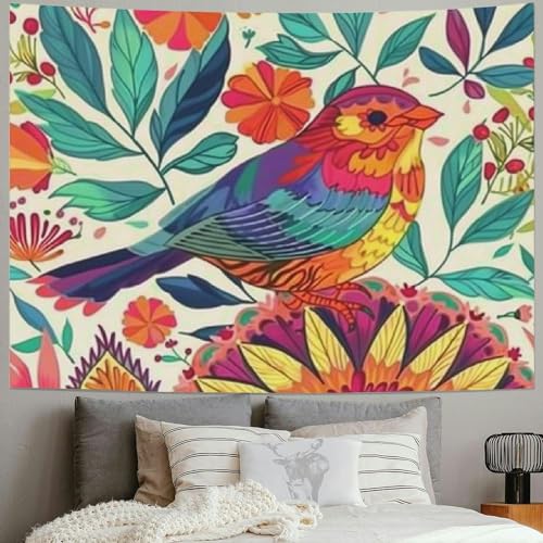 Dikadea Mexican Tapestry, Traditional Mexican Bluebird Otomi Style Bright Pattern Tapestries, Paisley Flowers Ethnic Color Tapestry Wall Hanging For Bedroom Dorm Living Room Home thumb #1