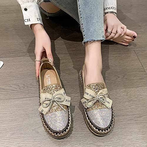 Image of Women's Fashion Rhinestone Slip On Sneakers Casual Comfort Platform Walking Shoes Cute Bowknot Glitter Bling Loafers