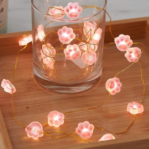 KOBOKO Pfoten Lichterkette, 2M 20 LED Lichterkette Innen Außen, Lichterkette Batteriebetrieben, Katzenpfote Lichterketten, Katzenkrallen Dekorative Lichter für Garten,Weihnachten,Hochzeit,Partysdeko