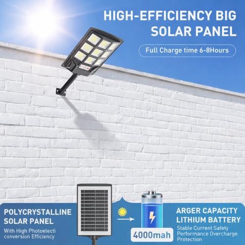 Image of LITVERSE Solar Street Light with Motion Sensor, 144 LED, 60W, 6000K, Dusk to Dawn, Waterproof with Remote Control, ABS Body with Steel Stand, for Outdoor Garden Yard Parking, Pack of 1