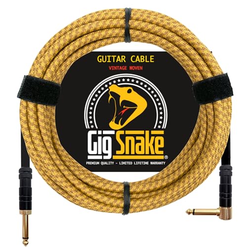 Gig Snake GC-YELLOW20A Guitar Cable 20 Ft - 1/4 Inch Right Angle Yellow Instrument Cable cover