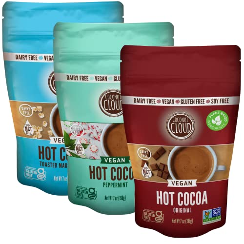 Coconut Cloud: Vegan, Natural, Delicious, Creamy Chocolate | Made in Colorado from Premium Milk Powder (Soy Free, Non-GMO, Gluten Free), Holiday Bundle, 7oz Each (Original, Toasted Marshmallow & Peppermint)