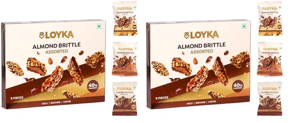 Loyka Almond Brittle Assorted Choco Box - 8 pcs 116gm | Premium Chocolate Gift Hamper | Choco & Nut Dryfruit Delicacy | Roasted California Almonds (40%), Dark Choco & Salted Caramel | (Pack of 2)