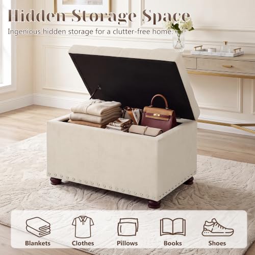 Image of Joveco 24 inch Ottoman with Storage,Fabric Tufted Storage Ottoman with Legs