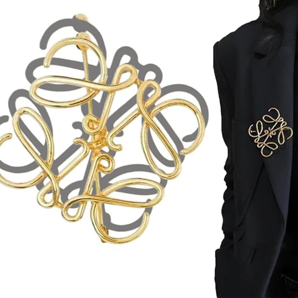 Gold Tone Brooch Pin, Metal Fashion Accessory for Women Party Outfit Coat Scarf Bag Decoration Golden Interlocking Design Brooch