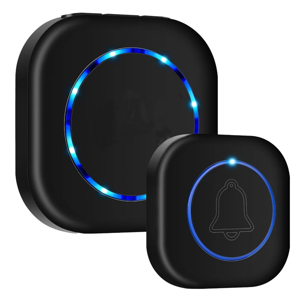 Timbre Inalámbrico Impermeable - Impermeable IP55, 300 Metros de Alcance, Enchufable, 38 Melodías y 4 Niveles de Volumen (0-110dB), para Puerta de Hogar, Hotel o como Timbre de Emergencia