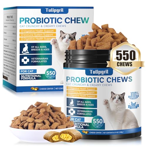 Cat Probiotics Chews for Digestive Health-550 Count with Digestive Enzymes & Prebiotics - Supports Gut Health Reduces Diarrhea & Bad Breath - Tasty Chicken Flavor Soft Treats for Cats & Kittens