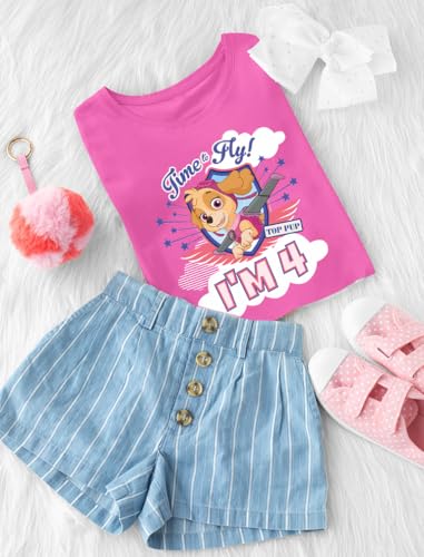 Paw Patrol Skye 4th Birthday Girls Fitted Shirt - Cute Pink Tee and Fun Party Gift for 4-Year-Olds4