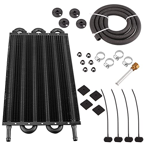 BARTOO Universal 5/16" Transmission Oil Cooler Kit, Aluminium alloy 6 Pass Tube and Fin Oil Cooler Kit(Black)