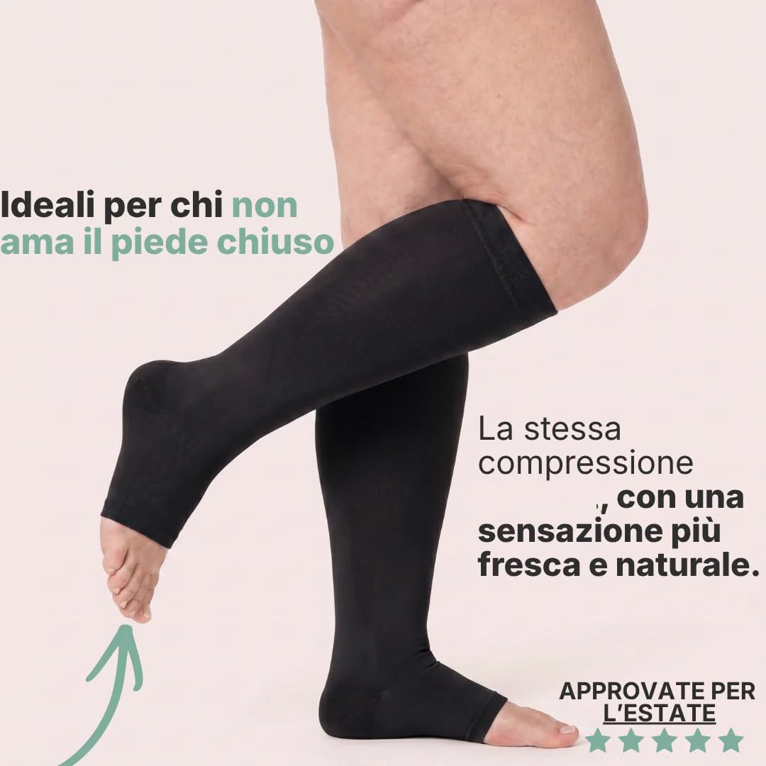 Calze BambooFlow a compressione punta APERTA | Calzini Gambaletti Contenitivi, Taglie Forti, Punta Aperta, Ideali per Gravidanza, Viaggi e Viaggi in Aereo