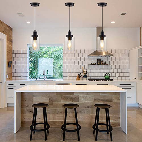 Besmaija PENDANT LIGHTS-3P-003 Industrial Pendant Lights, Modern Clear Glass Shade Pendant Lighting, Black Pendant Light Fixtures Ceiling Light thumb #2