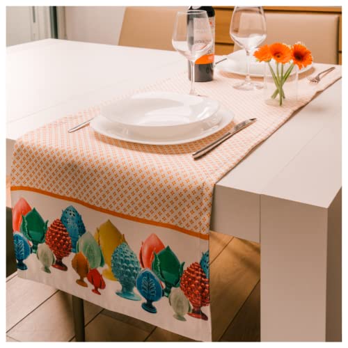 Casaviva® Chemin de table hydrophobe en satin extra doux, anti-taches, Stirofacile fabriqué en Italie Élégantes et modernes, fêtes et banquets intérieurs et extérieurs (POMI ORANGE) Cover